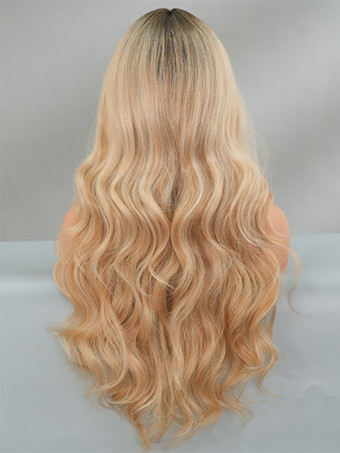 グラデーションロングカーリーウィッグミドルパートビッグウェーブ耐熱ファイバーデイリーウィッグ女性用2025