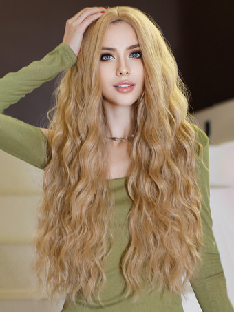 ロングカーリーウィッグ ミドルパート 合成デイリーウィッグ 女性用 2025
