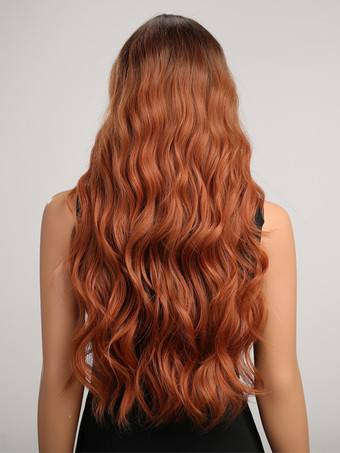 グラデーションロングカーリーヘアウィッグ カーテンバング付き 女性用デイリーウィッグ 2025