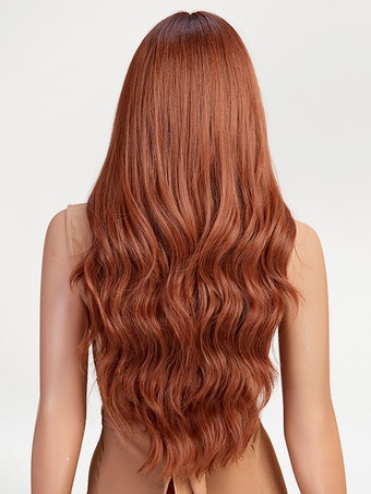 ストレートな前髪のウェーブロングカーリーヘアウィッグ、女性用合成デイリーウィッグ 2025