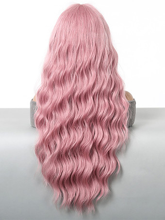 ストレートな前髪のウェーブロングカーリーヘアウィッグ、女性用合成デイリーウィッグ 2025