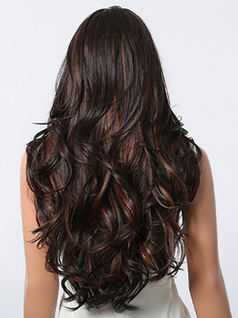 ハイライトロングカーリーヘアウィッグミドルパートフルヘッドデイリーウィッグ女性用2025