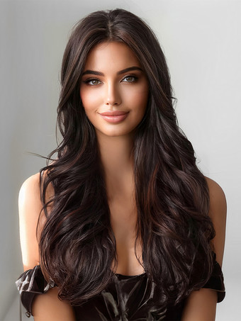 ハイライトロングカーリーヘアウィッグミドルパートフルヘッドデイリーウィッグ女性用2025