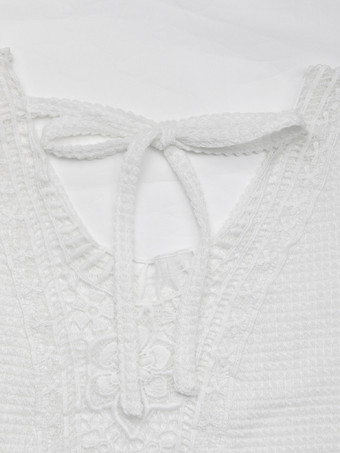 ホワイト T シャツ 半袖 V ネック レース ステッチ トップス レディース 2025