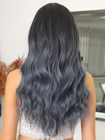 ストレートな前髪のウェーブロングカーリーヘアウィッグ、女性用合成デイリーウィッグ 2025