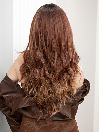 ストレートな前髪のウェーブロングカーリーヘアウィッグ、女性用合成デイリーウィッグ 2025