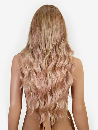 ライトブラウンストレートな前髪のウェーブロングカーリーヘアウィッグ、女性用合成デイリーウィッグ 2025