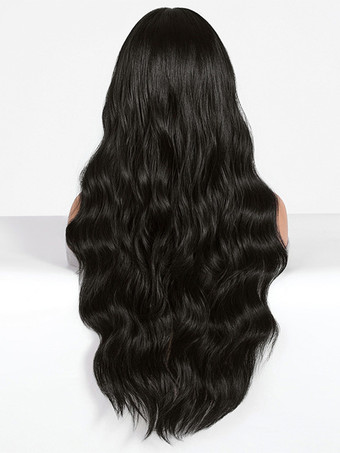 ストレートな前髪のウェーブロングカーリーヘアウィッグ、女性用合成デイリーウィッグ 2025