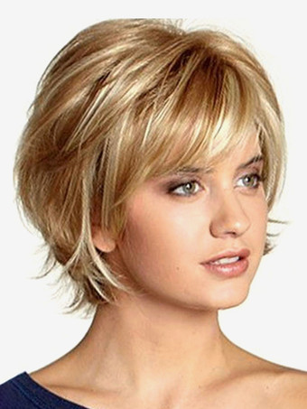 女性用 2025 年 ブロンド ショート ボブ 前髪 サイド パート 合成ウィッグ