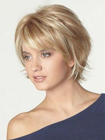 女性用 2025 年 ブロンド ショート ボブ 前髪 サイド パート 合成ウィッグ