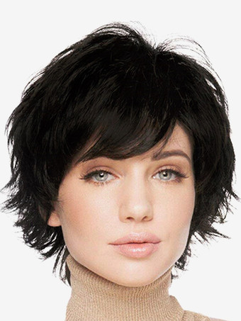 ブラック サイドバング付きショートボブ デイリー合成ウィッグ女性用 2025