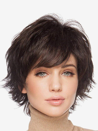 暗い茶色サイドバング付きショートボブ デイリー合成ウィッグ女性用 2025