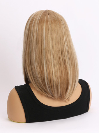 女性用ミディアムレングスストレートヘア 前髪付き ミドルパート 合成ウィッグ 2025