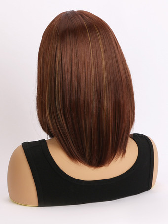 女性用ミディアムレングスストレートヘア 前髪付き ミドルパート 合成ウィッグ 2025