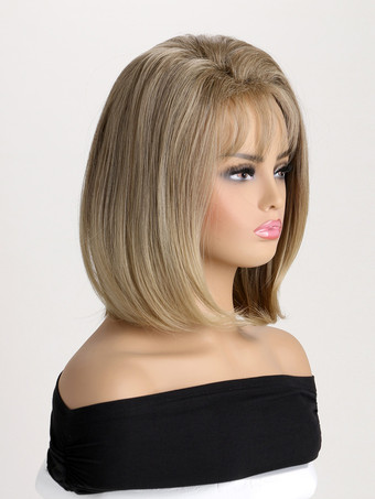 ミディアムレングスボブウィッグ エアバング付き ヴィンテージ合成ウィッグ 女性用 2025