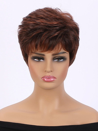 ふわふわのショートヘア、前髪あり、女性用デイリー合成ウィッグ 2025