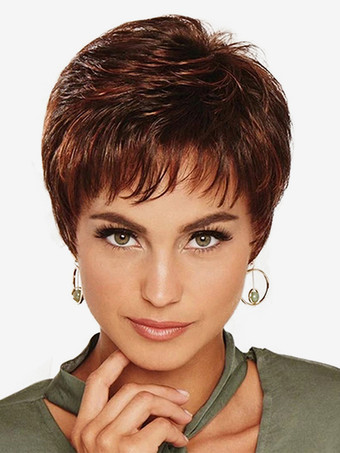 ふわふわのショートヘア、前髪あり、女性用デイリー合成ウィッグ 2025