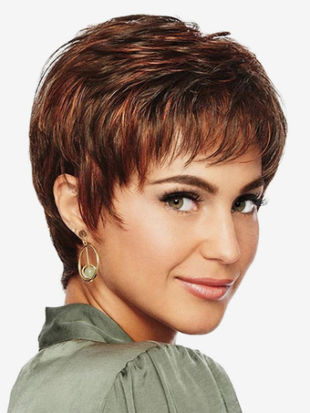 ふわふわのショートヘア、前髪あり、女性用デイリー合成ウィッグ 2025