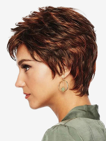 ふわふわのショートヘア、前髪あり、女性用デイリー合成ウィッグ 2025