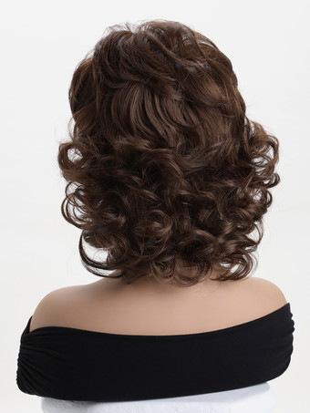 ふわふわのショートカーリーヘア、サイドバング付き、女性用ヴィンテージ合成ウィッグ 2025