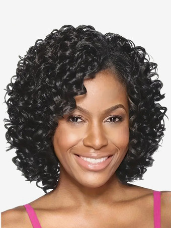 ブラック 女性用 2025 年 小さなカーリー ショートヘア デイリー 合成ウィッグ