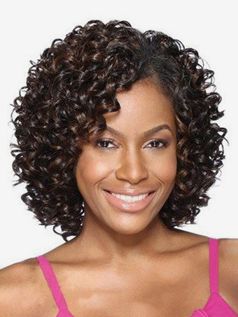 暗い茶色女性用 2025 年 小さなカーリー ショートヘア デイリー 合成ウィッグ
