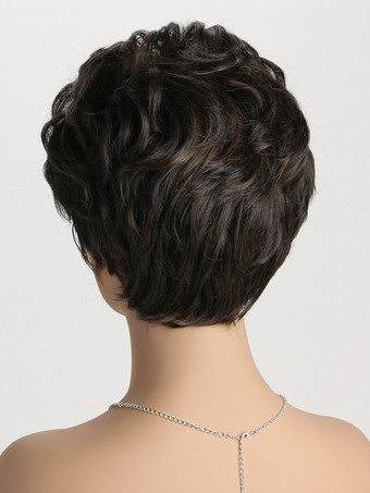 黒茶色のショートカーリーボブ、前髪あり、女性用合成ウィッグ 2025