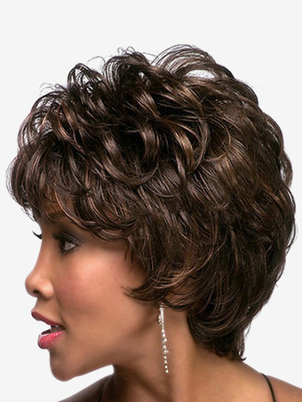 黒茶色のショートカーリーボブ、前髪あり、女性用合成ウィッグ 2025