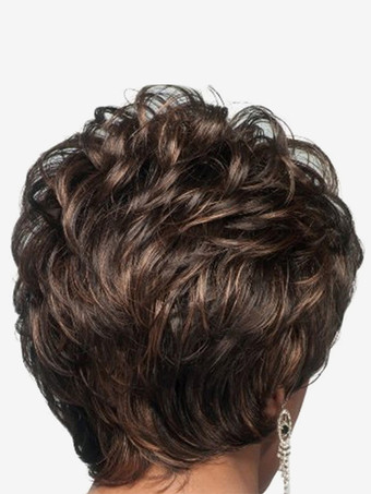 黒茶色のショートカーリーボブ、前髪あり、女性用合成ウィッグ 2025