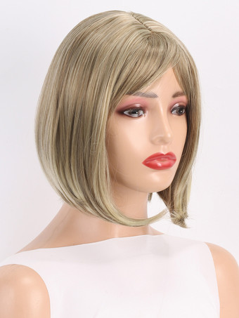女性用ストレートボブウィッグ 前髪付き ミドルパート ショートウィッグ 2025