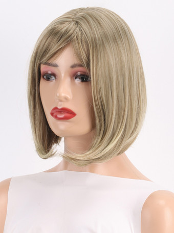 女性用ストレートボブウィッグ 前髪付き ミドルパート ショートウィッグ 2025