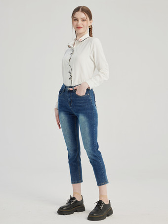 Blaue Cropped Jeans Slim Fit Lässige Sommerhose für Damen 2025