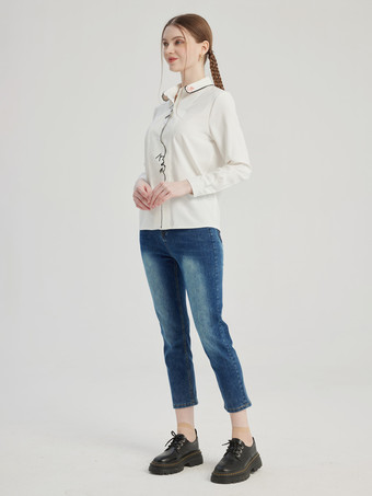 Blaue Cropped Jeans Slim Fit Lässige Sommerhose für Damen 2025