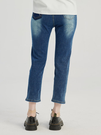 Blaue Cropped Jeans Slim Fit Lässige Sommerhose für Damen 2025