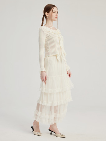 Falda larga en capas en color blanco Falda tipo A para mujer 2025