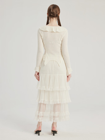 Falda larga en capas en color blanco Falda tipo A para mujer 2025