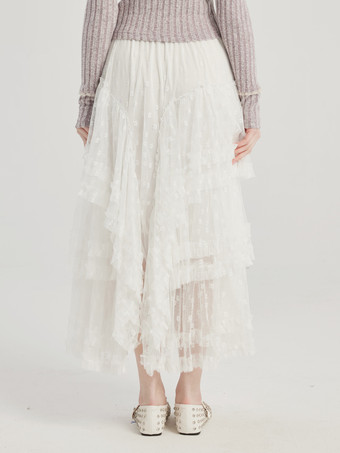 Gonna lunga a strati in rete con fiori Gonna a trapezio per donna 2025