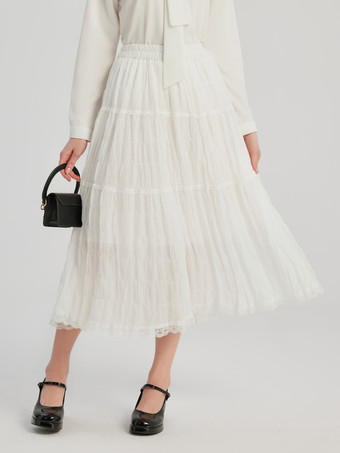 Gonna a strati con orlo in pizzo Gonna midi a trapezio per donna 2025