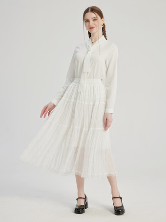 Gonna a strati con orlo in pizzo Gonna midi a trapezio per donna 2025