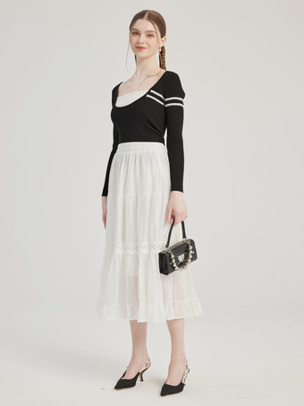 Gonna a strati bianca Gonna midi a trapezio per donna 2025