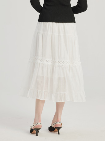 Gonna a strati bianca Gonna midi a trapezio per donna 2025