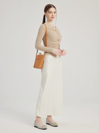 Camicetta albicocca scollo a V maniche lunghe primavera spacco top per le donne 2025