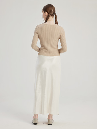 Camicetta albicocca scollo a V maniche lunghe primavera spacco top per le donne 2025