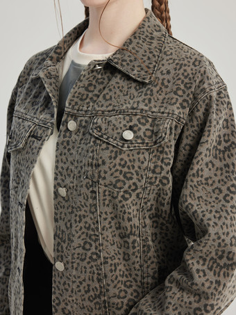 Leopardenjacke mit Umlegekragen Frühlingsoberbekleidung für Damen 2025