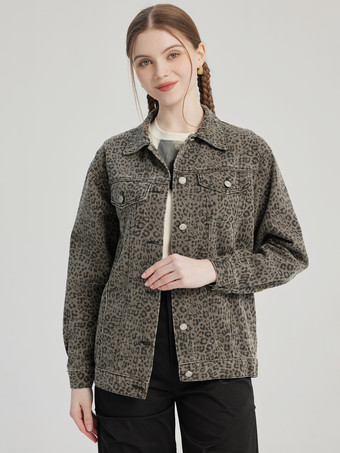 Leopardenjacke mit Umlegekragen Frühlingsoberbekleidung für Damen 2025