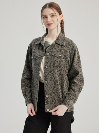 Leopardenjacke mit Umlegekragen Frühlingsoberbekleidung für Damen 2025