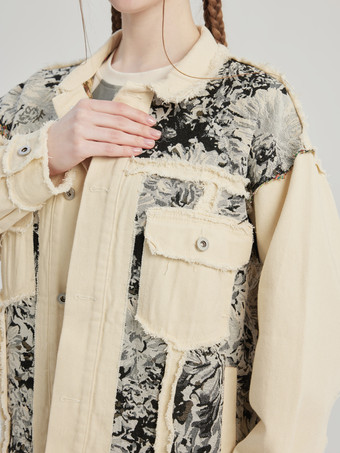 花柄プリントデニムジャケット ターンダウンカラー 春アウター レディース 2026