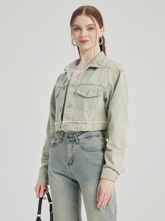 Vintage Denim Kurze Jacke Turndown Kragen Frühling Oberbekleidung Für Frauen 2025