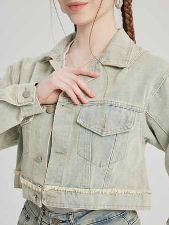 Vintage Denim Kurze Jacke Turndown Kragen Frühling Oberbekleidung Für Frauen 2025