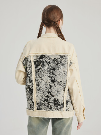 花柄プリントデニムジャケット ターンダウンカラー 春アウター レディース 2026